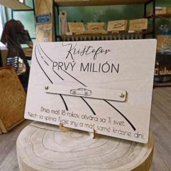 Drevená tabuľa na peniaze "Môj prvý milión"