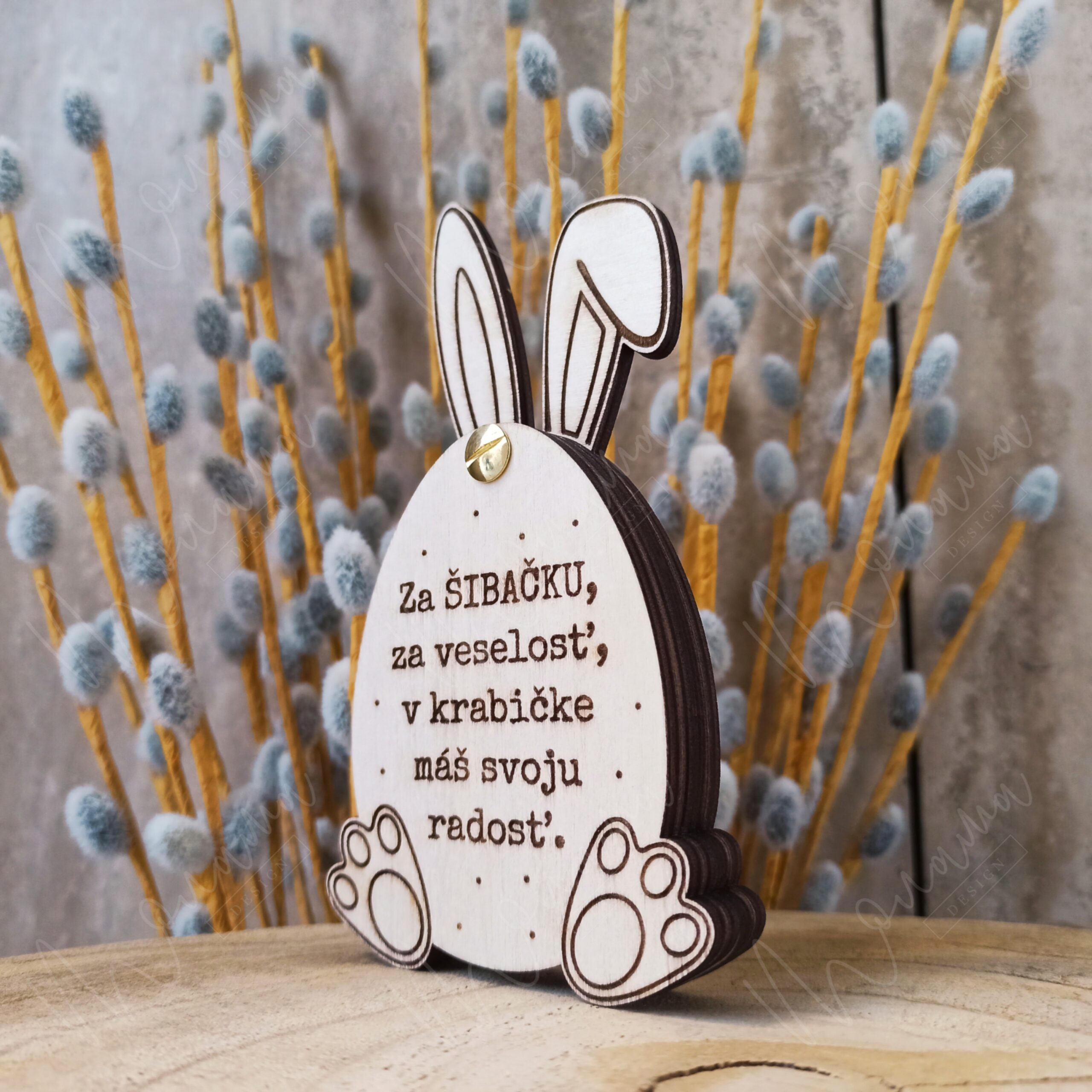 Drevená obálka na peniaze na Veľkú noc – vajíčko zajačik na bankovku, za šibačku za veselosť