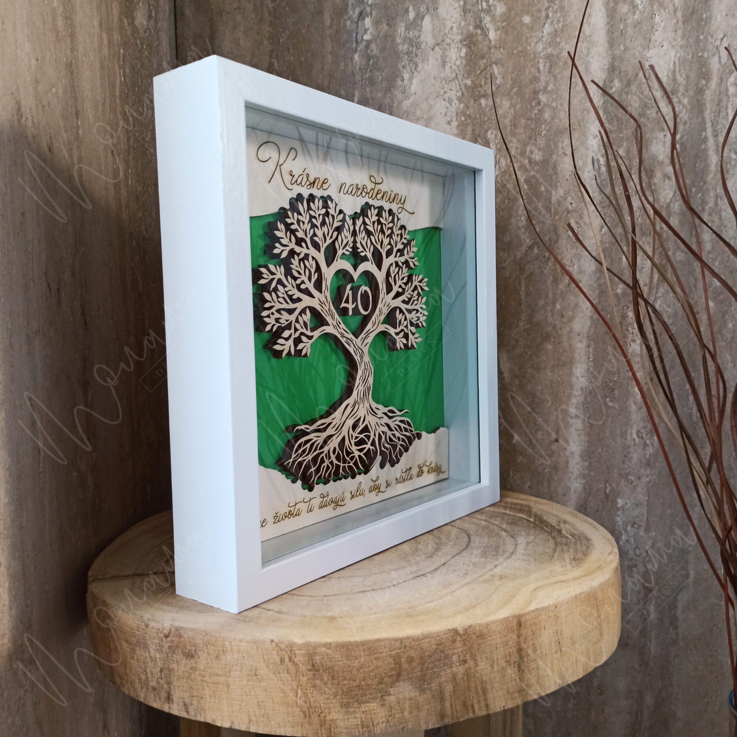3D obraz Strom života k narodeninám s vekom 40 – drevený rámik ako darček