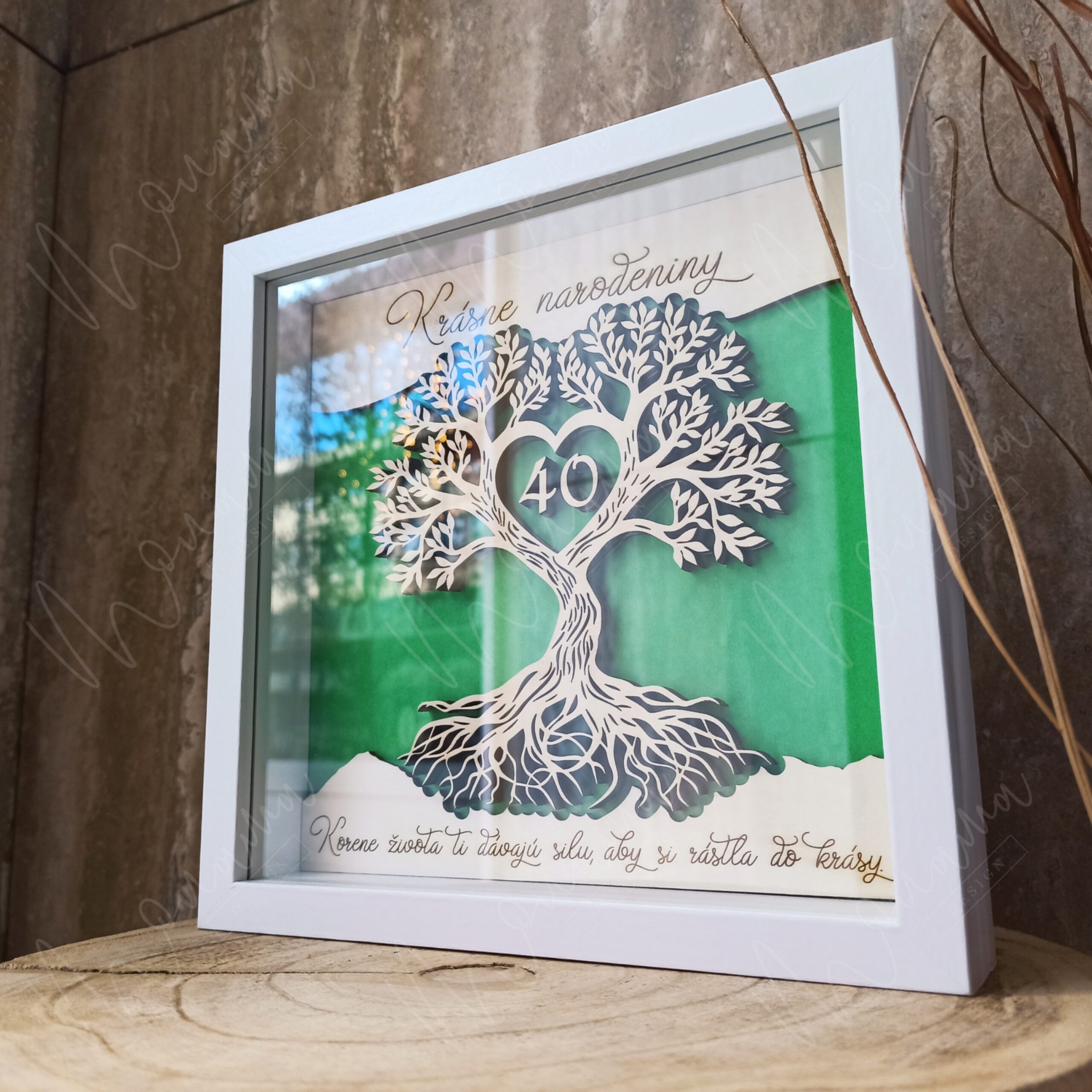 3D obraz Strom života k narodeninám s vekom 40 – drevený rámik ako darček