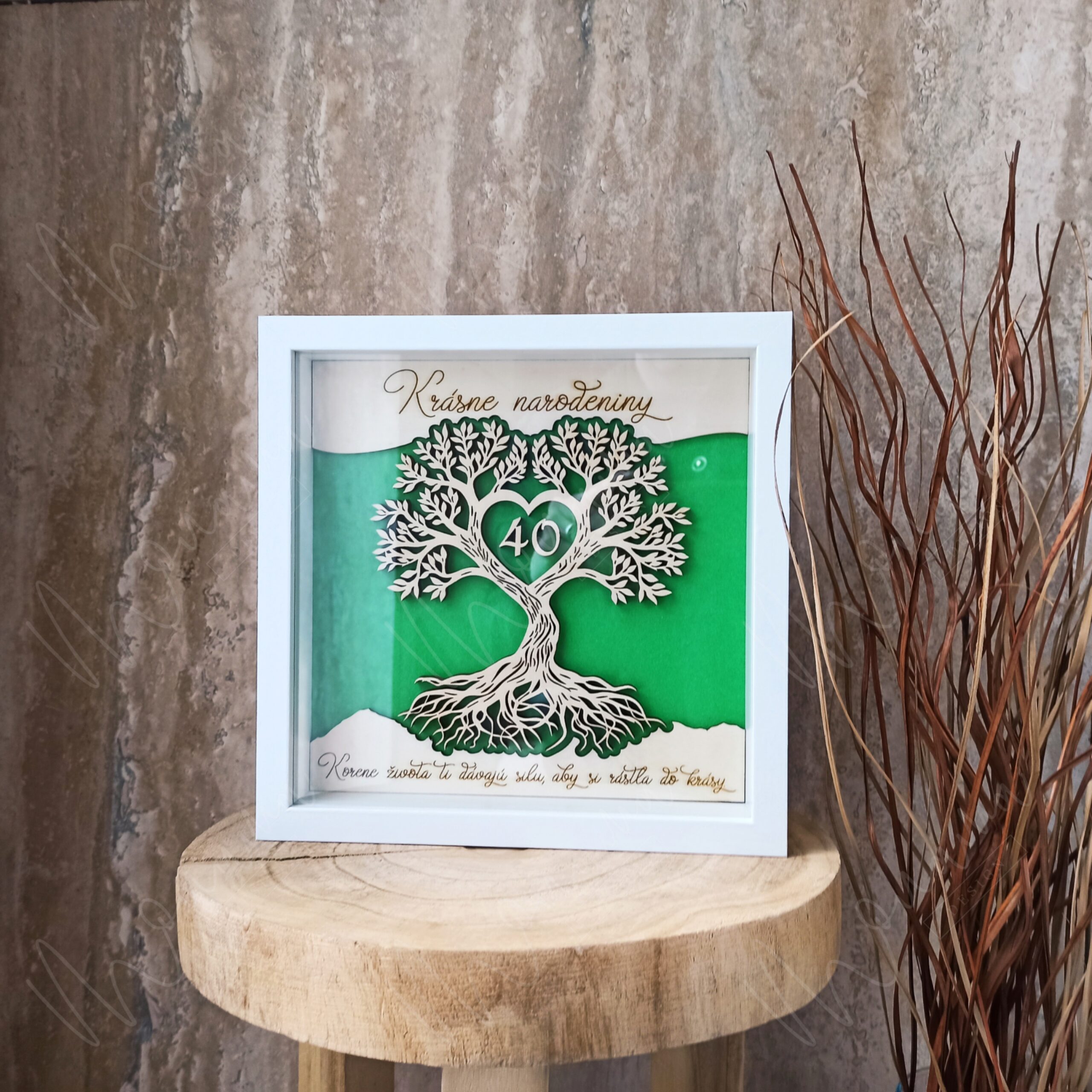 3D obraz Strom života k narodeninám s vekom 40 – drevený rámik ako darček