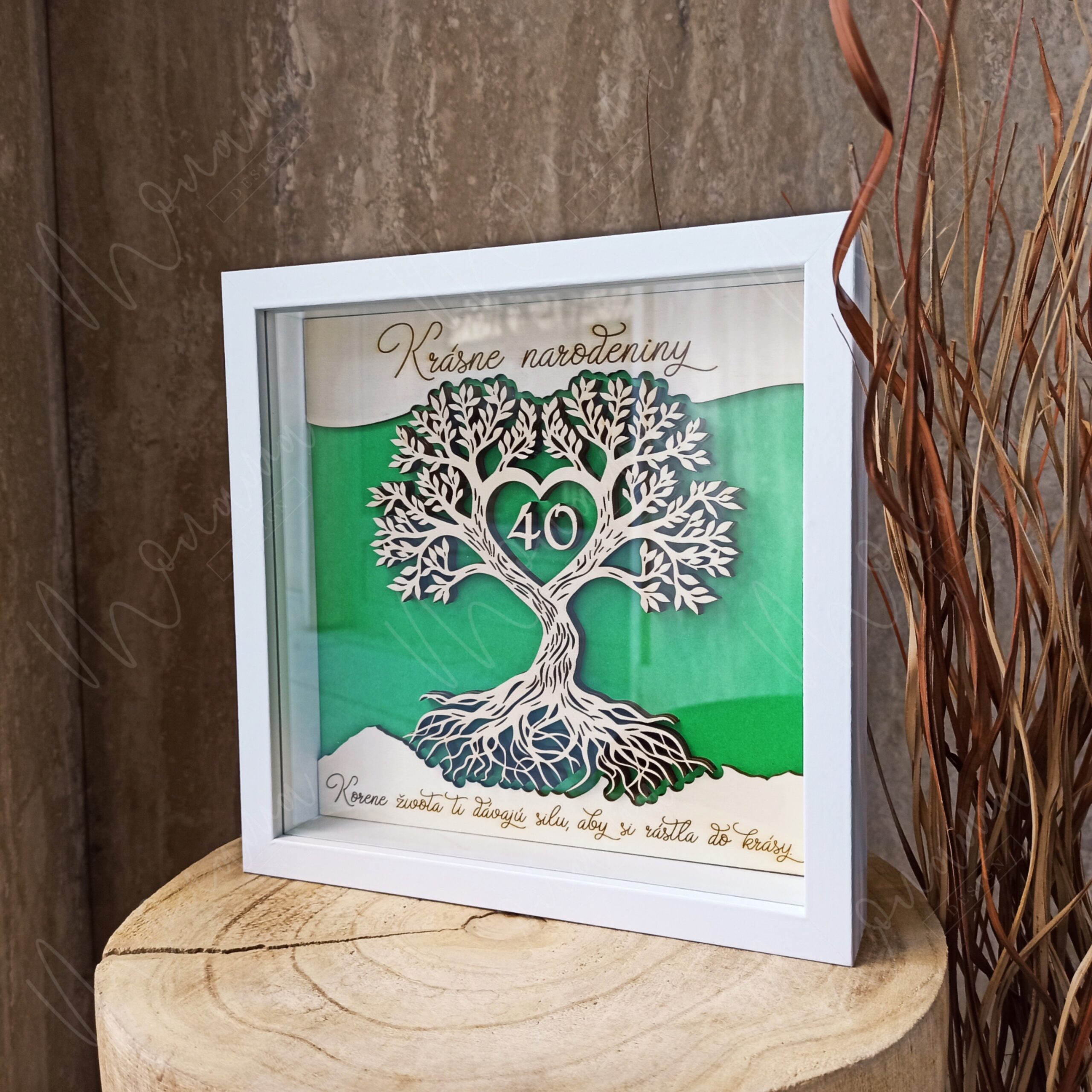 3D obraz Strom života k narodeninám s vekom 40 – drevený rámik ako darček
