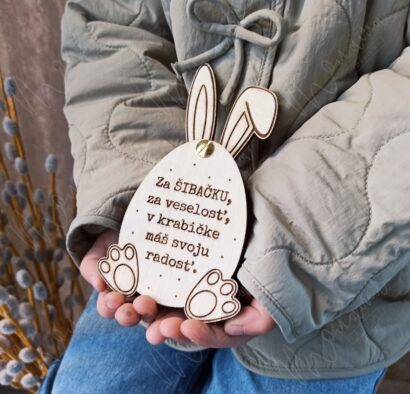 Drevená obálka na peniaze na Veľkú noc – vajíčko zajačik na bankovku, za šibačku za veselosť