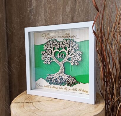 3D obraz Strom života k narodeninám s vekom 40 – drevený rámik ako darček